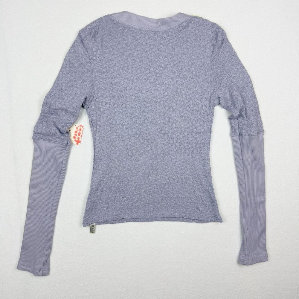 Free People Lavender V-Neck Long Sleeve Top with Neon Stripe Detail - Picture 2 of 6